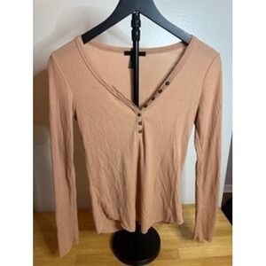 Y2K Forever 21 Ribbed Henley Long Sleeve Top Peach Size Small